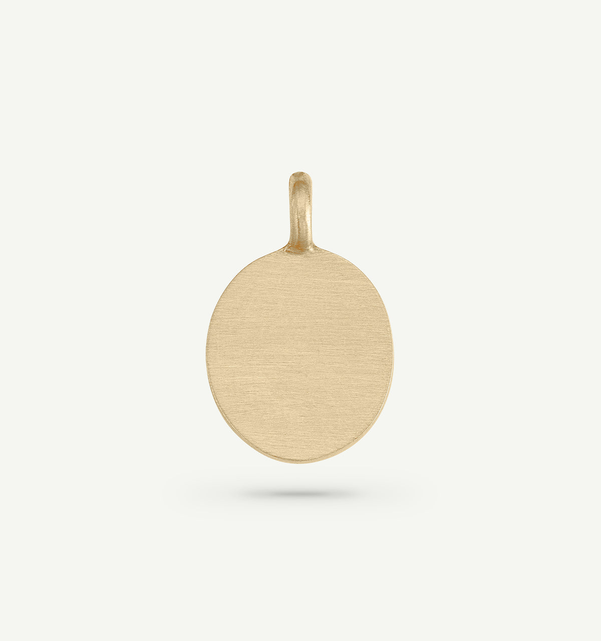 Gold pendant with a matte finish, featuring a round shape and a top loop for attaching to a chain.