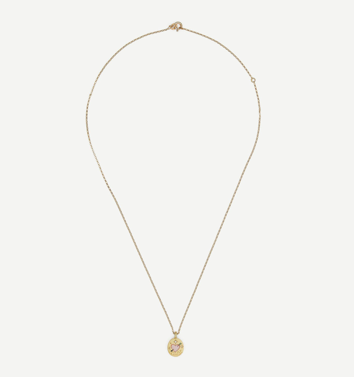 Gold pendant necklace featuring an enamel design of a star and heart.