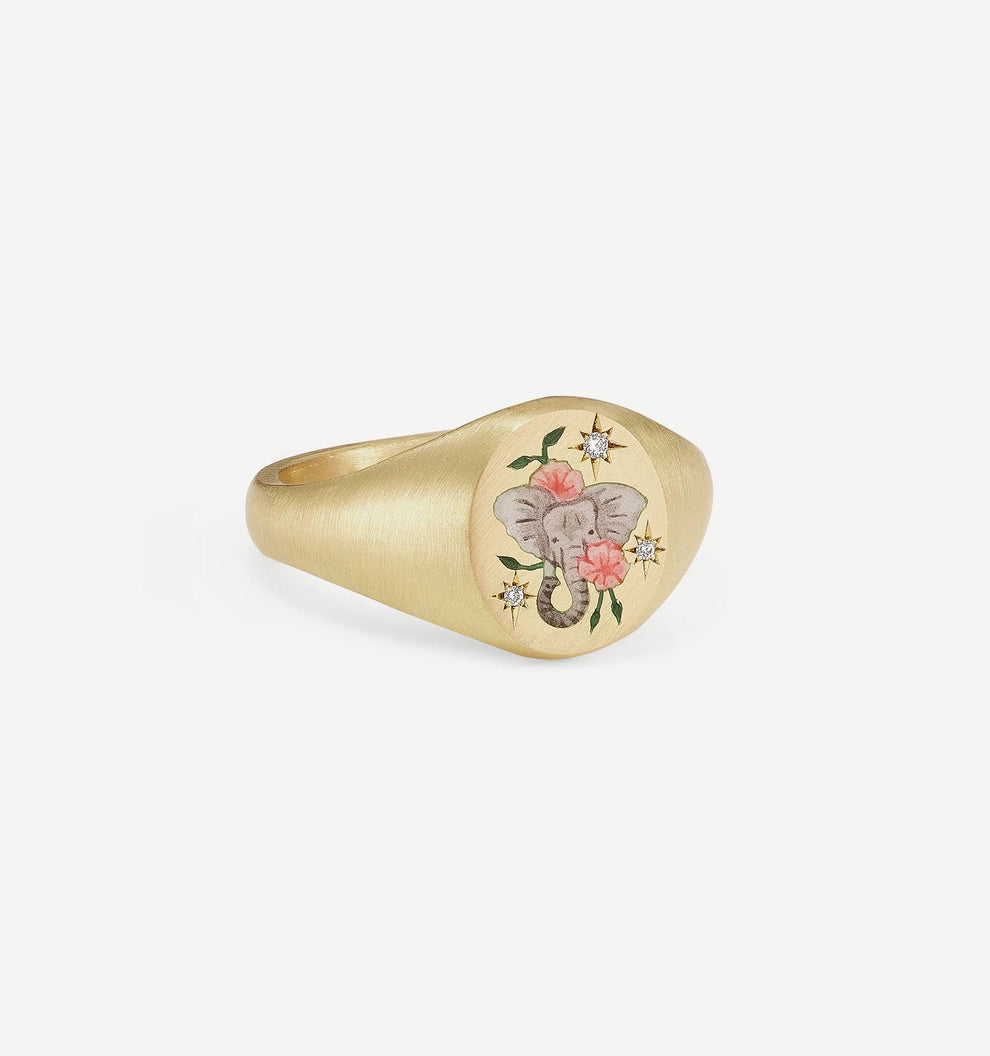 Elephant & Camellia Ring