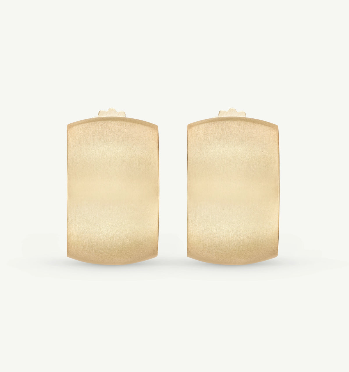 Gold earrings with a smooth, brushed finish and rounded edges.