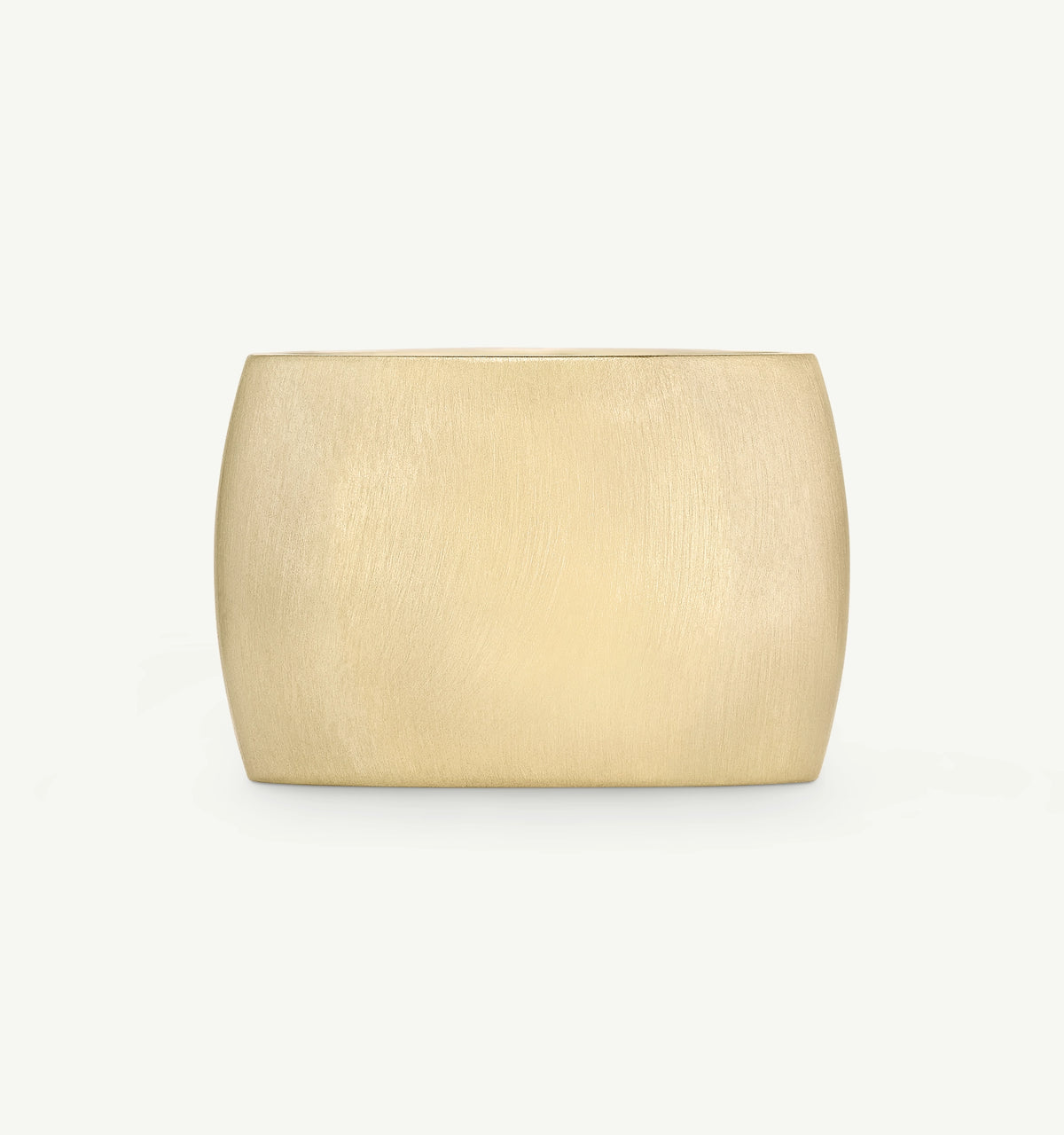 Wide gold ring with a brushed finish and a smooth surface.