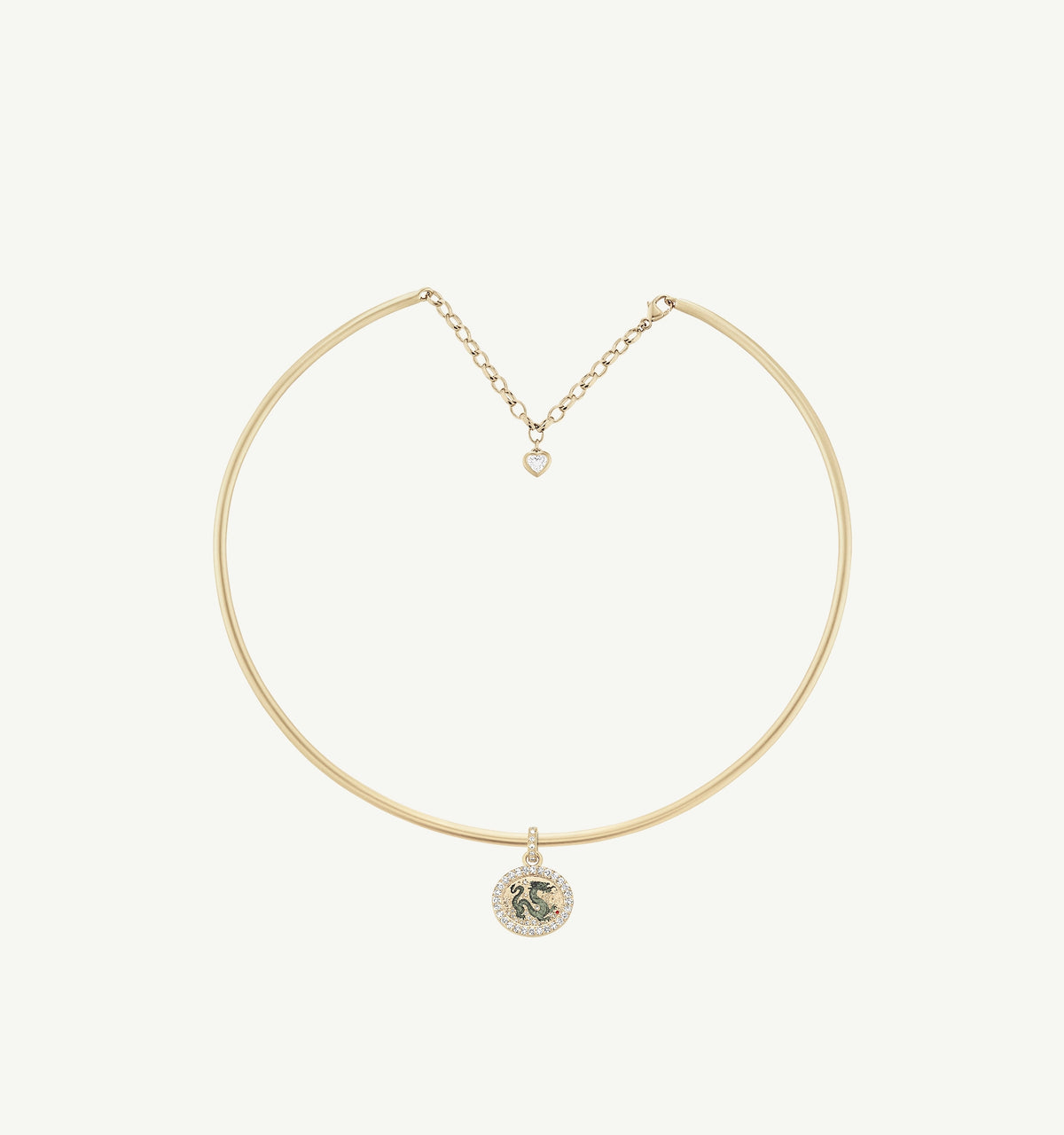 Gold choker necklace featuring a lion pendant surrounded by a circle.