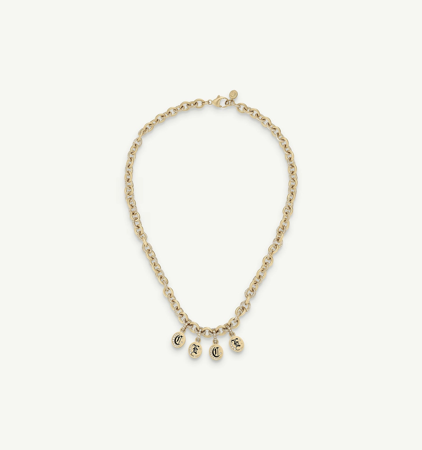 Old English Chunky Pavé Link Gothic Lettering Necklace