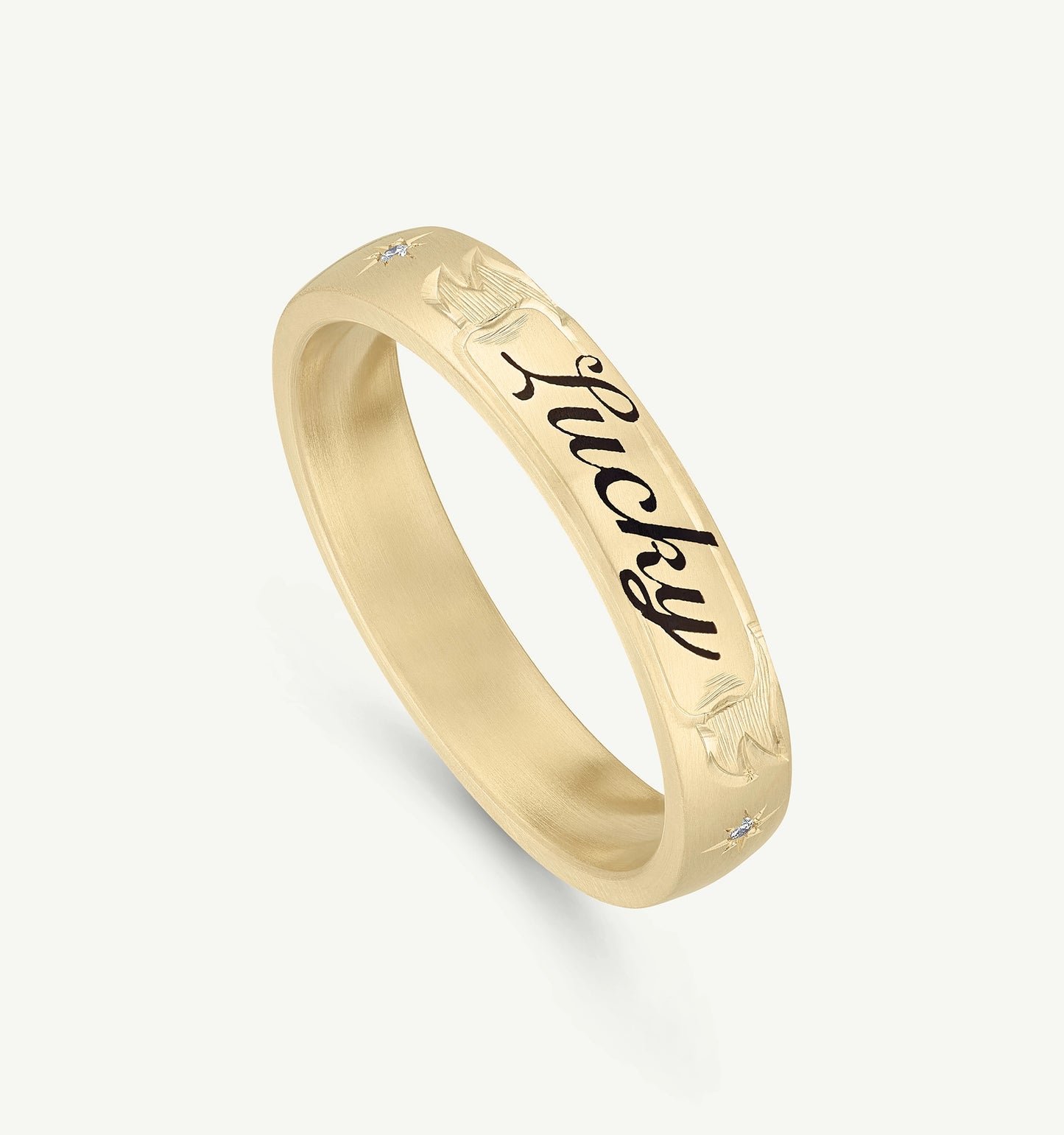 Old English Custom Script Band Ring