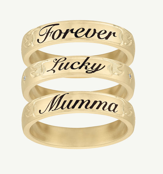 Old English Custom Script Band Ring