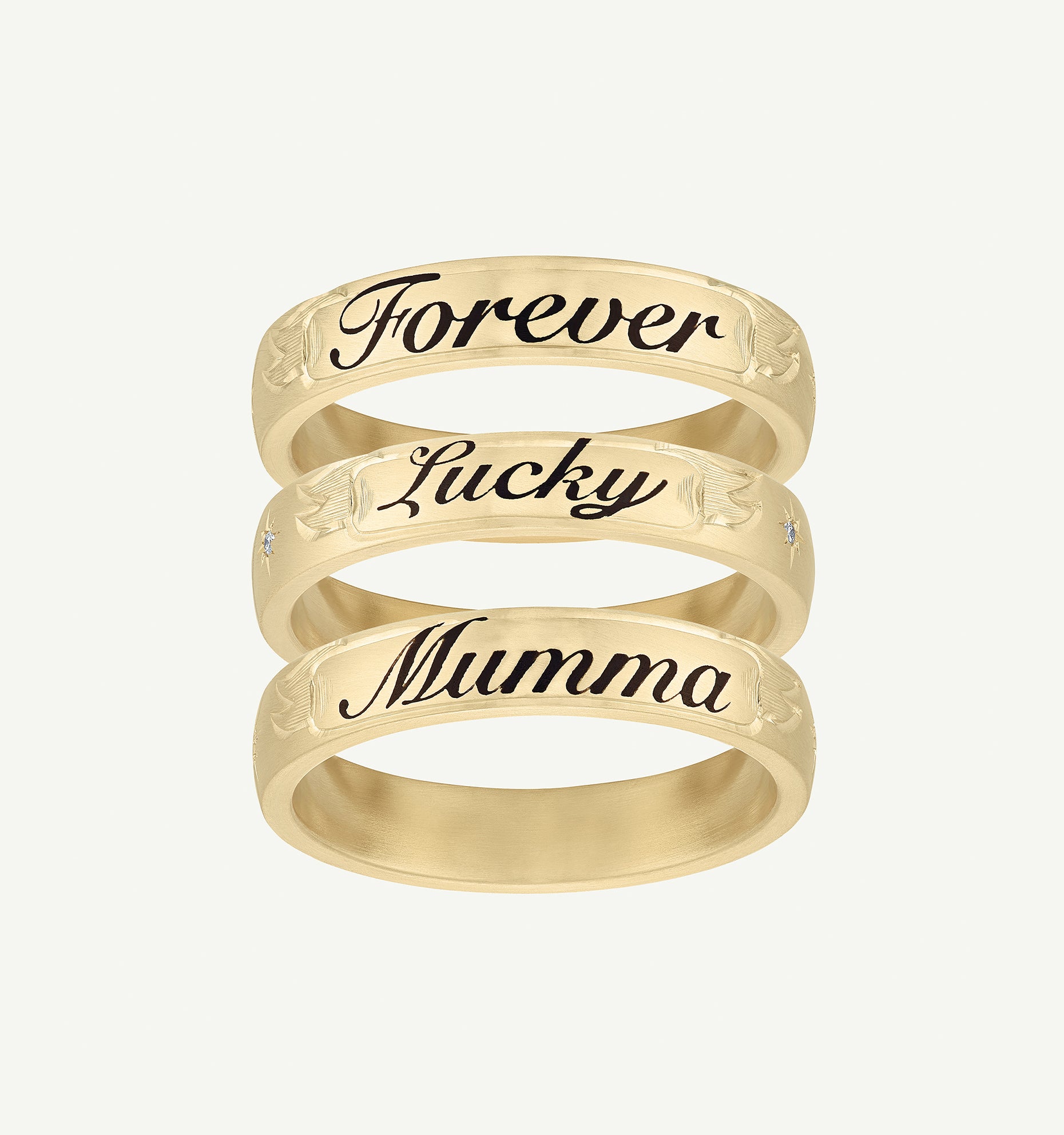 Old English Custom Script Ring | 18ct Gold & Enamel | Cece Jewellery