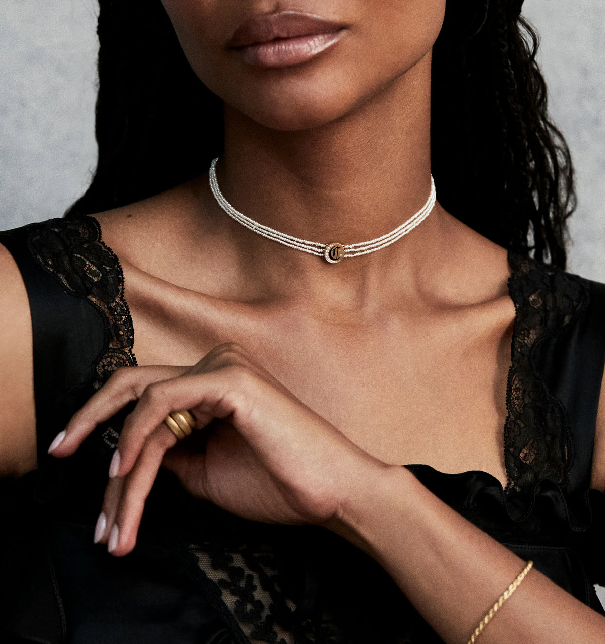 Old English Initial Pearl Choker