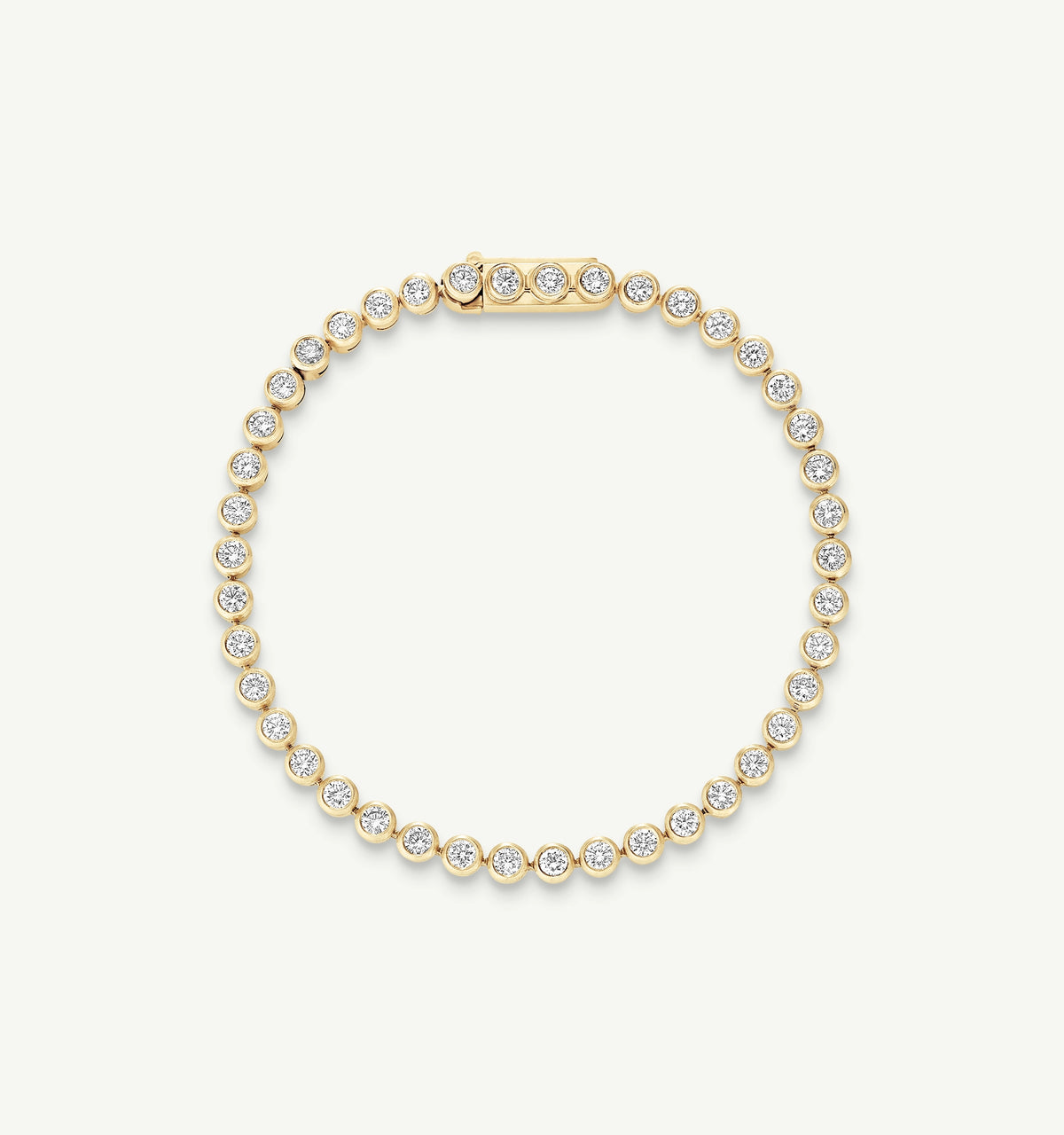 Gold bracelet featuring multiple round diamonds.
