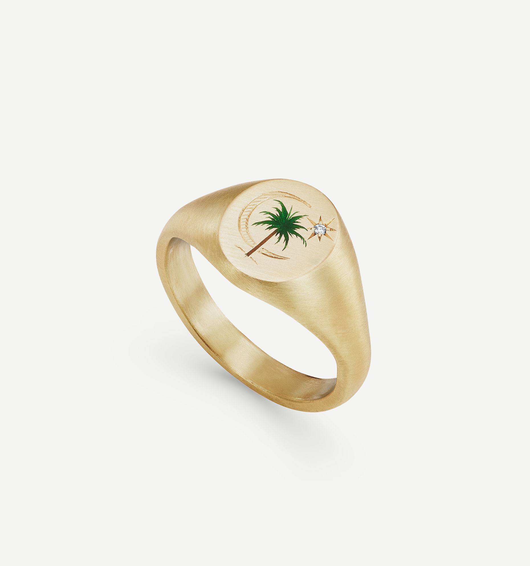Palm & Moon Ring | 18ct Gold & Enamel | Cece Jewellery